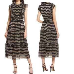 Adelyn Rae Agatha Metallic Pleated Midi Dress Size Small